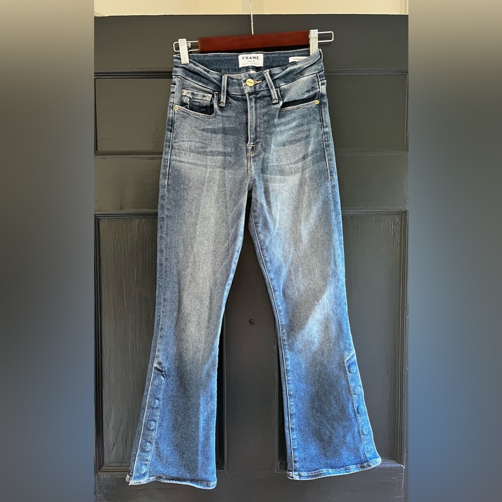 Frame Women’s Le Crop Mini Jean Denim With Button Detail Down Leg, Size 25